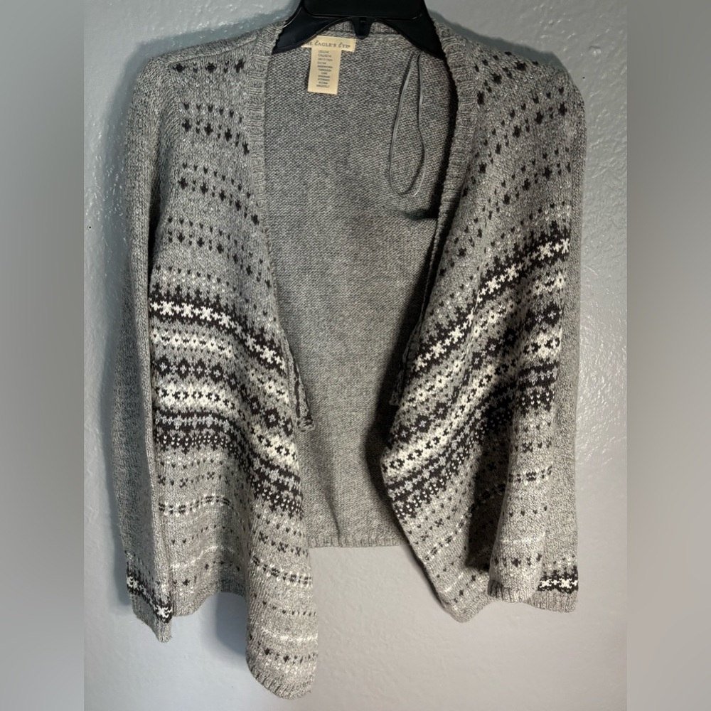 The Eagle's Eye draped open-front cardigan Fair‎ Isle knit. Size L(14)